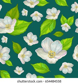 Seamless vector pattern with jasmine flowers.