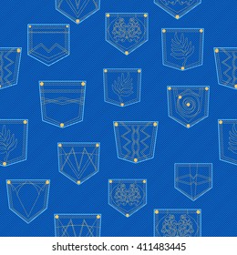 Seamless vector pattern with jeans pockets. Casual textile collection.