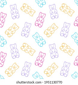 Seamless vector pattern with jelly gummy bears. Line objects. Colorful palette. Cute hand drawn background for kids room decor, nursery art, package, wrapping paper, textile, print, fabric, wallpaper.