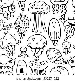 Seamless vector pattern with jellyfish