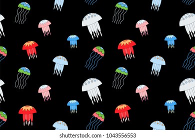 Seamless vector pattern with jellyfish illustration. The template for the cover fabric, books.