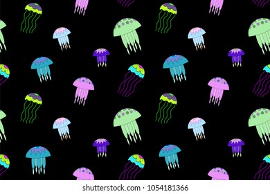 Seamless vector pattern with jellyfish illustration. For digital paper, textile print, page fill.