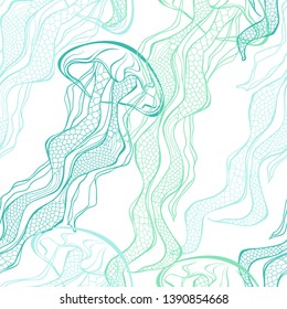 Seamless vector pattern with jellyfish on a white background. Abstract nature background.