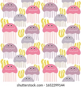Seamless vector pattern with jellyfish. Repeating background.