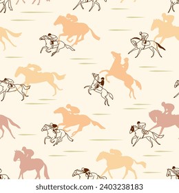 Seamless vector pattern with jockeys and horses, Equestrian theme