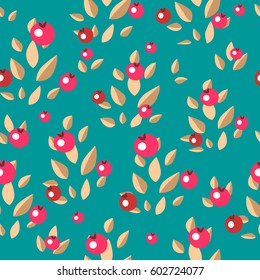 Seamless vector pattern of juicy berries and leaves of different colors