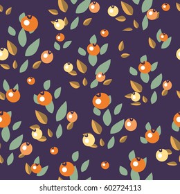 Seamless vector pattern of juicy berries and leaves of different colors