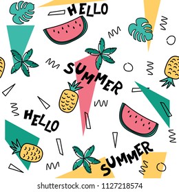Seamless vector pattern with juicy fruit. Summer background.