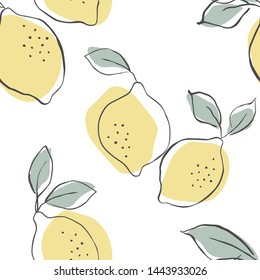 Seamless vector pattern with juicy lemons.Lemons background. Hand drawn overlapping backdrop. Seamless pattern with citrus fruits collection. Decorative illustration, good for printing.