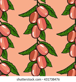 Seamless vector pattern of jujube - sweet exotic tropical fruit of Asia. Vector illustration in EPS 8 format.