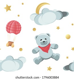 Seamless Vector Pattern Kids Toys Teddy designed in flat illustration style.