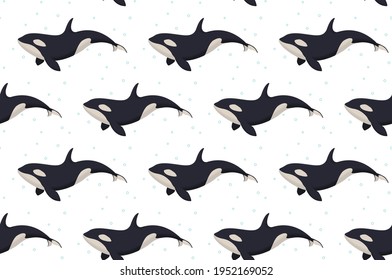 Seamless vector pattern with killer whale for wallpaper, web page background, surface textures.