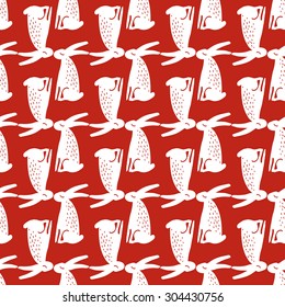 Seamless vector pattern with kissing hares. Hand drawn background.
