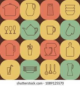 Seamless vector pattern. Kitchen background. Cooking utensils and kitchen tools. Seamless kitchen vector background with icons.
