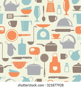 seamless vector pattern with kitchen flat icons 