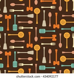 Seamless vector pattern with kitchenware. Endless background with kitchen utensil. Restaurant menu design
