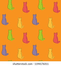 seamless vector pattern kittens in orange background