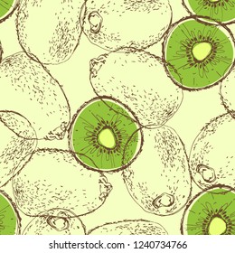 Seamless vector pattern with kiwi. Fruit texture. Vector illustration. Sketch.