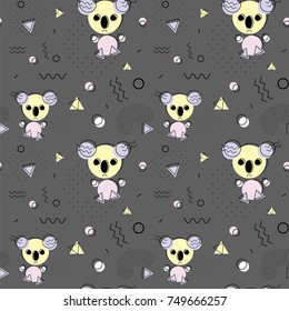 Seamless vector pattern with a koala made from geometric figures in the memphis style. Used for wallpaper, wrapping paper, banners, background.