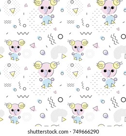 Seamless vector pattern with a koala made from geometric figures in the memphis style. Used for wallpaper, wrapping paper, banners, background.