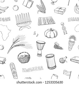 Seamless vector pattern of kvansa symbols. Hand drawings on white background