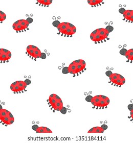 Seamless vector pattern of ladybugs. Cute kid's illustration. Cartoon ladybug in vector.