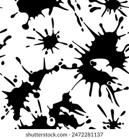 
Seamless vector pattern with large black ink blots on a white background