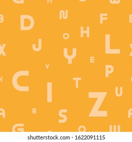 Seamless vector pattern with latin letters. Vibrant orange endless background - English alphabet design