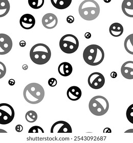 Seamless vector pattern with laughter face symbols, creating a creative monochrome background with rotated elements. Vector illustration on white background