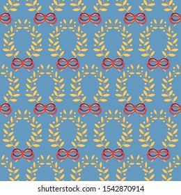 Seamless vector pattern with laurel wreaths and bows. Can be used for graphic design, textile design or web design.