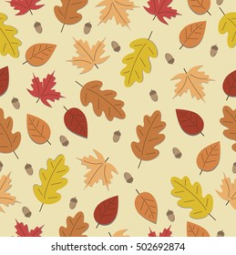 Seamless vector pattern. Leaf pattern, colored seamless autumn background.