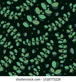 Seamless vector pattern with leaf and olive seed as a motive in a dark style