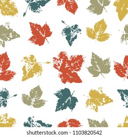 Seamless vector pattern with leaf stemps.  Vector Illustration. Can be used as texture for fabric, background, in web design and etc.