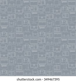 Seamless vector pattern with leather goods on the gray background can be used for graphic design, textile design or web design.