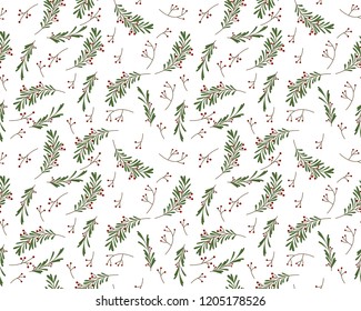 Seamless vector pattern with leaves and berries meaning that Holidays are coming