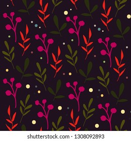 Seamless vector pattern with leaves and berries. Autumn colors pattern for wedding, textile design, wallpapers and wrapping paper.