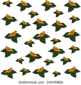 Seamless vector pattern with leaves and birds