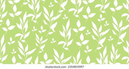 Seamless vector pattern of leaves and branches of berries on a gentle green background. Abstract botanical pattern. . Simple design for fabric, wallpaper, scrapbooking, textile, wrapping paper