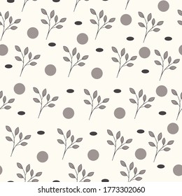 Patrón vectorial sin foco con hojas y círculos. Se puede usar en ropa, papel pintado, textiles, objetos.	Eps 10
