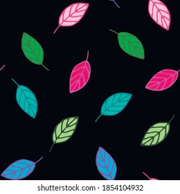 Seamless vector pattern of leaves drawn by hand.