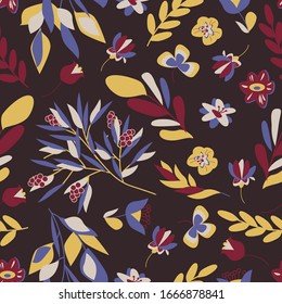 Seamless vector pattern. Pattern of leaves and flowers for the decoration of textiles, wallpaper and packaging
