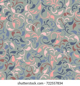 Seamless vector pattern. Leaves. Isolated. Blue, pink, brown background