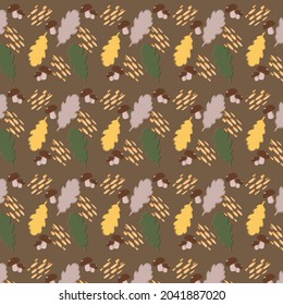 Seamless vector pattern with leaves and mushrooms. Autumn. Print for children and adults, textiles. Background