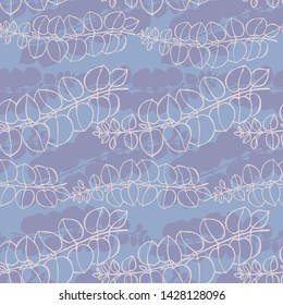 Seamless vector pattern of leaves. The leaves on the water. Blue color. Silhouette of leaves. Outlines of leaves. For decoration of fabric, paper, Wallpaper.