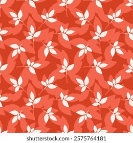 Seamless vector pattern with leaves on red background. Seasonal decorative print for textile, fabric, covers, wallpaper and other surfaces.