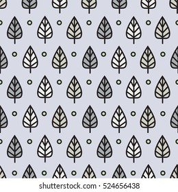 The seamless vector pattern with the leaves on grey blue background