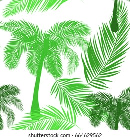 seamless vector pattern with leaves of palm trees summer background