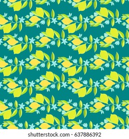 Seamless vector pattern with lemon fruits and flowers