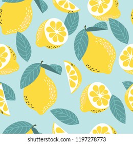 Seamless vector pattern with lemons. Citrus fruit.