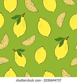 Seamless vector pattern of lemons. Decoration print for wrapping, wallpaper, fabric, textile.